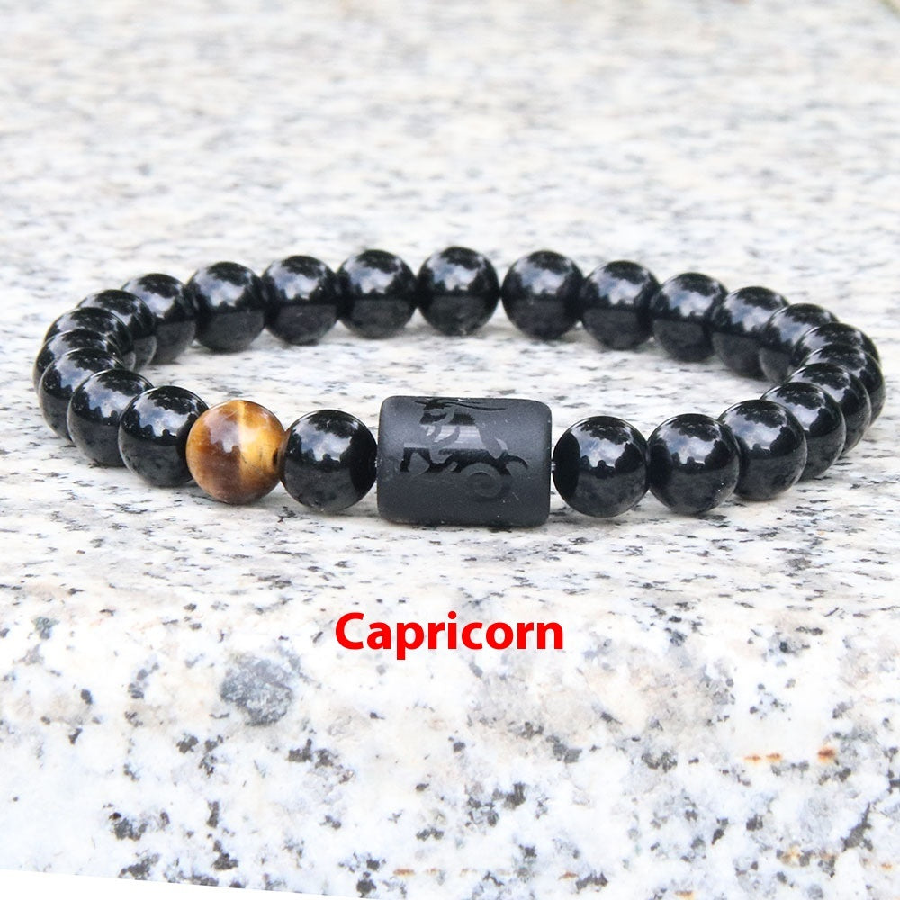 Euron: Zwölf Sternzeichen Elastisches Armband – Obsidian Paar Armband (Herren)