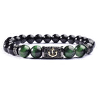 Euron: Tigerauge Armband mit schwarzen Perlen & Kupfer-Inlay