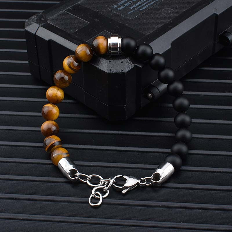 Euron: Edelstahl & Naturstein Armband – Tigerauge Perlen, Geschenk für Herren