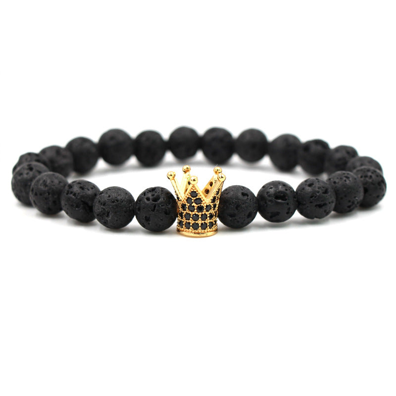 Euron: Trendiges Lavastein Armband mit CZ Imperial Krone & Helm Anhänger (Unisex)