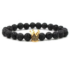 Euron: Trendiges Lavastein Armband mit CZ Imperial Krone & Helm Anhänger (Unisex)