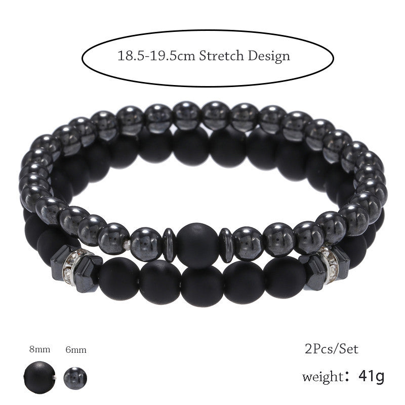 Euron: Schwarzes Mattkupfer Armband 8mm – Elastisches Perlen Set, Herren