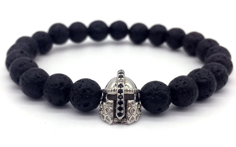 Euron: Trendiges Lavastein Armband mit CZ Imperial Krone & Helm Anhänger (Unisex)
