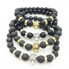 Euron: 8mm Naturstein & Lavastein Armband – Leopardenkopf Anhänger, Handgefertigt (Herren)
