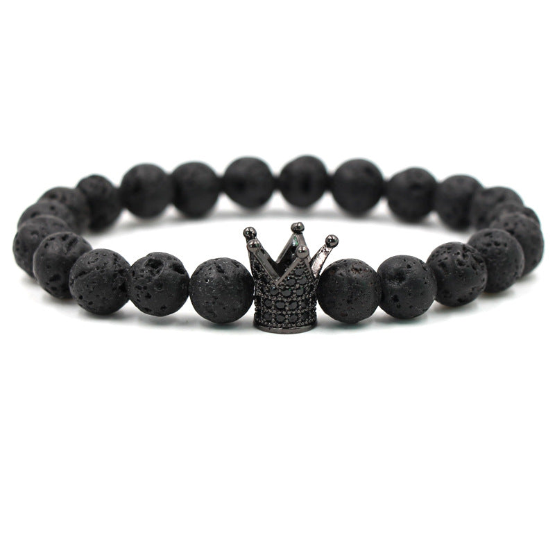 Euron: Trendiges Lavastein Armband mit CZ Imperial Krone & Helm Anhänger (Unisex)