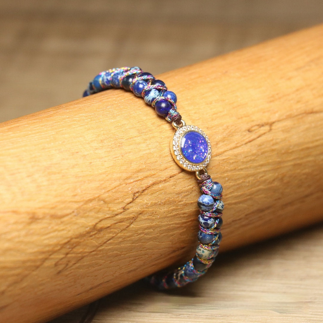 Euron: Retro Opal Naturstein Armband – Doppelstrang & Verstellbar