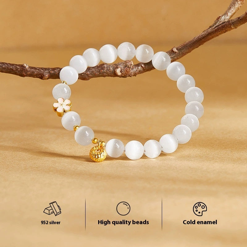 Euron: Sterlingsilber Fu-Tasche Armband – Emailliert & Pfirsichblüte Opal