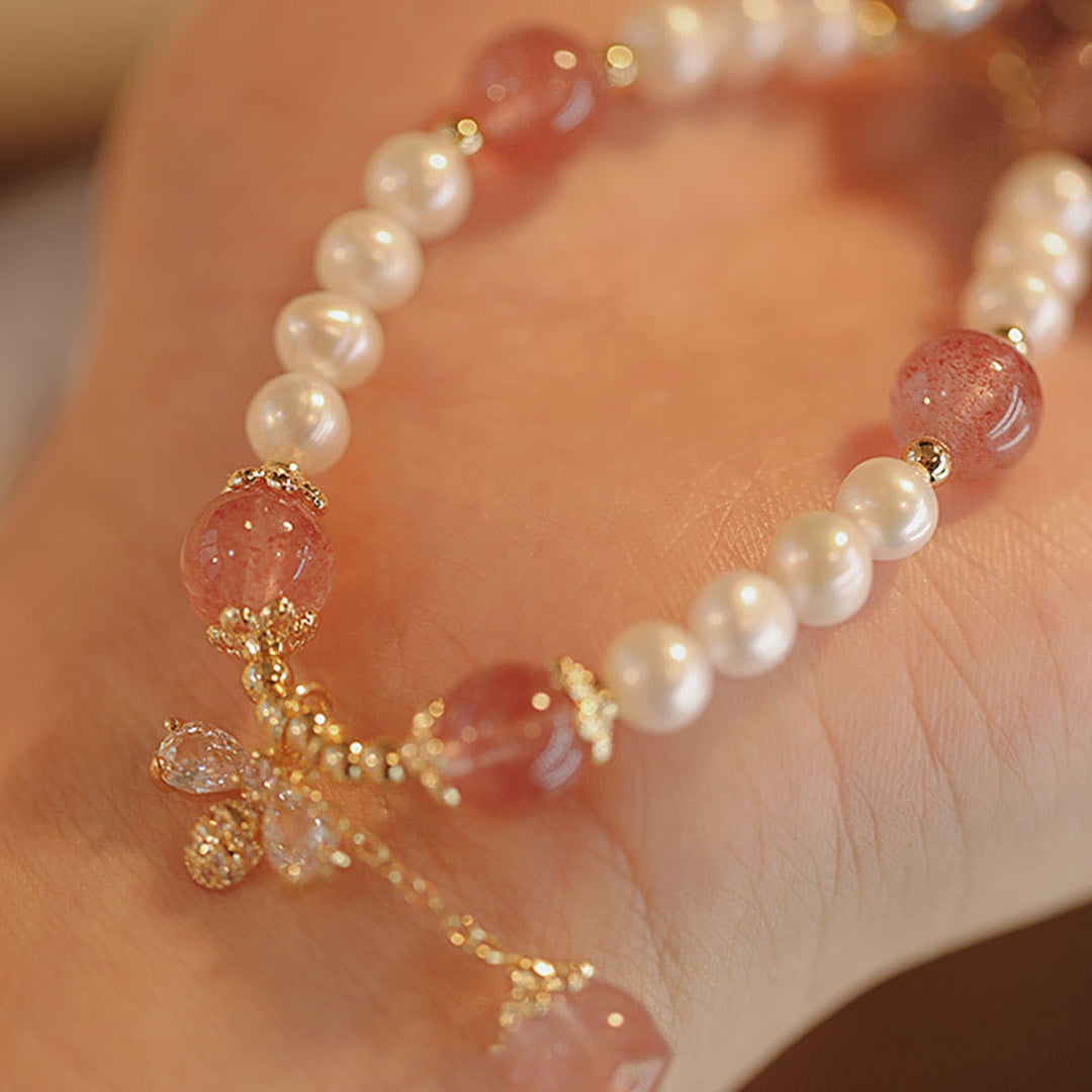 Euron: Erdbeerquarz Perlenarmband – Sommer Kollektion (Spezialdesign)