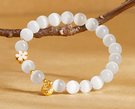 Euron: Sterlingsilber Fu-Tasche Armband – Emailliert & Pfirsichblüte Opal