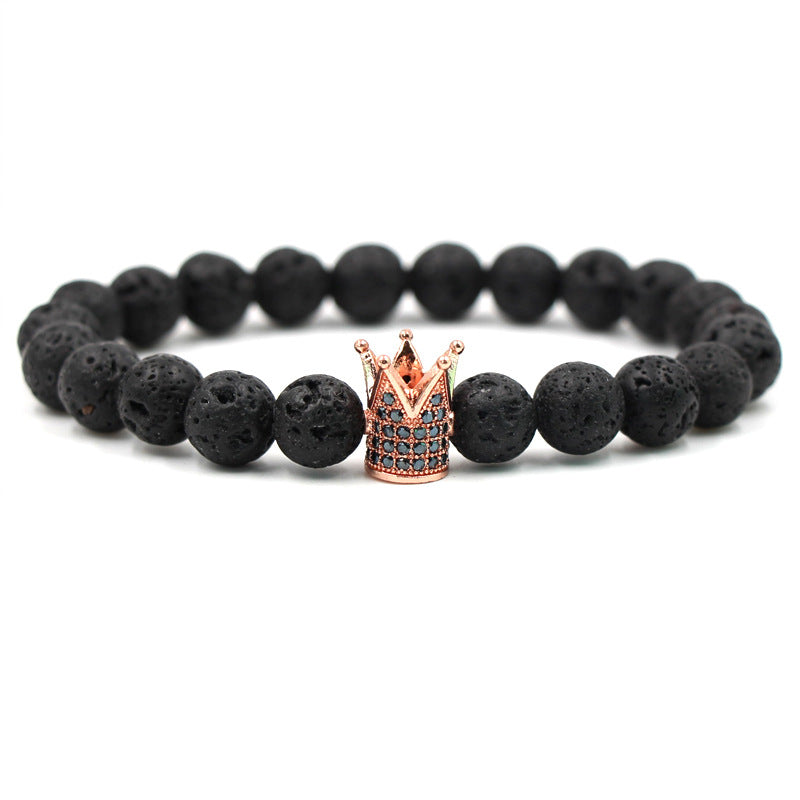 Euron: Trendiges Lavastein Armband mit CZ Imperial Krone & Helm Anhänger (Unisex)