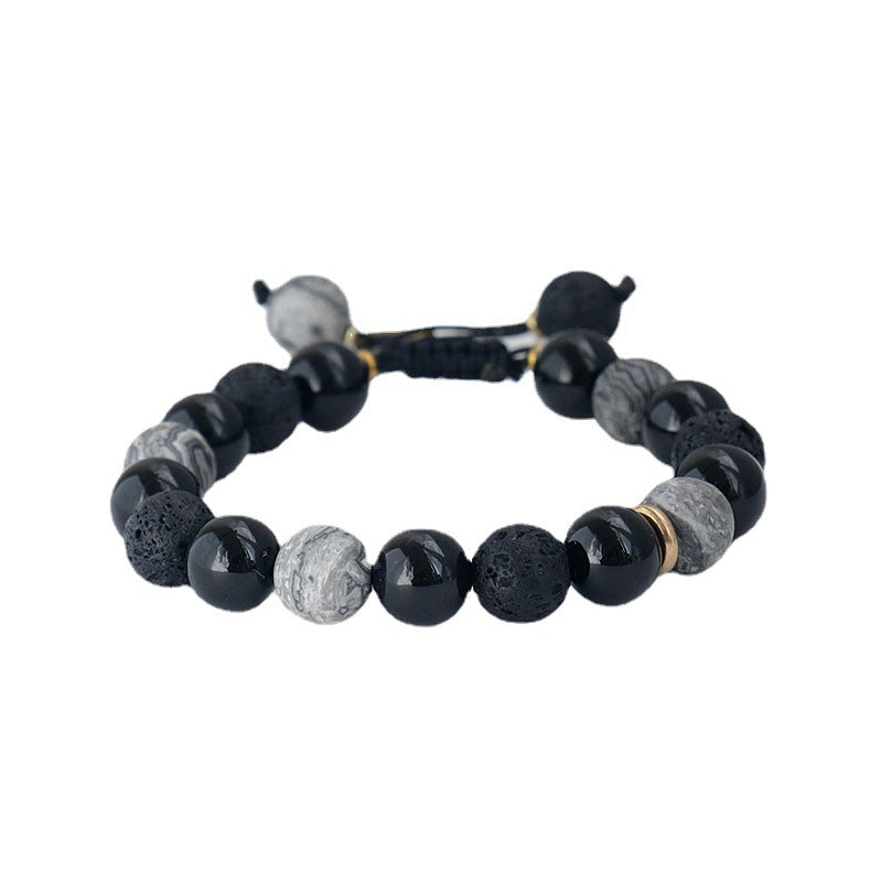 Euron: Vintage 10mm Vulkanstein Perlen Armband – Geflochtenes Seil Herren