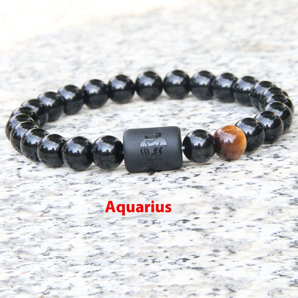 Euron: Zwölf Sternzeichen Elastisches Armband – Obsidian Paar Armband (Herren)