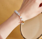 Euron: Sterlingsilber Fu-Tasche Armband – Emailliert & Pfirsichblüte Opal