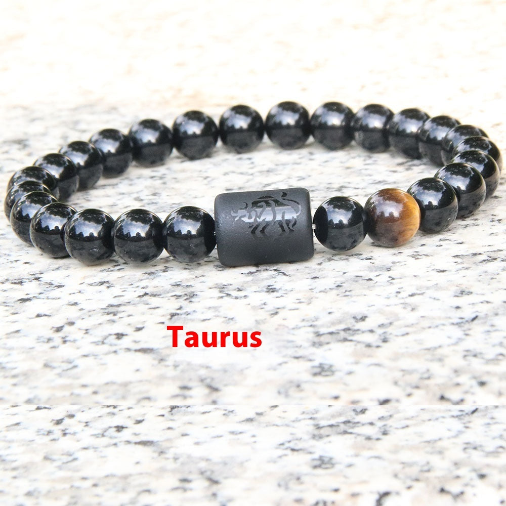 Euron: Zwölf Sternzeichen Elastisches Armband – Obsidian Paar Armband (Herren)