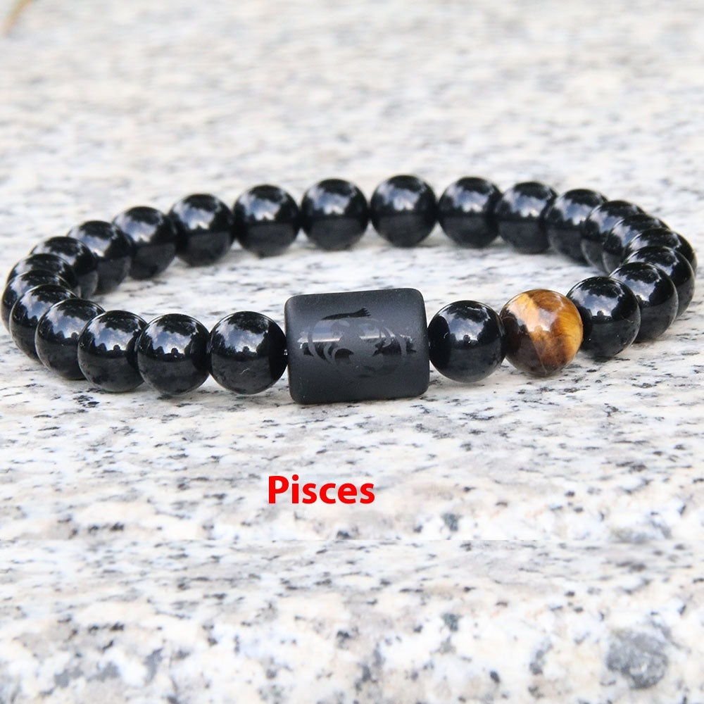 Euron: Zwölf Sternzeichen Elastisches Armband – Obsidian Paar Armband (Herren)