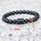 Euron: Zwölf Sternzeichen Elastisches Armband – Obsidian Paar Armband (Herren)