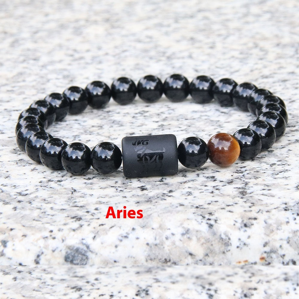 Euron: Zwölf Sternzeichen Elastisches Armband – Obsidian Paar Armband (Herren)
