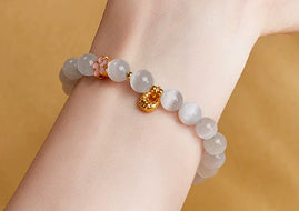 Euron: Sterlingsilber Fu-Tasche Armband – Emailliert & Pfirsichblüte Opal