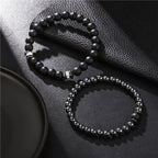 Euron: Schwarzes Mattkupfer Armband 8mm – Elastisches Perlen Set, Herren