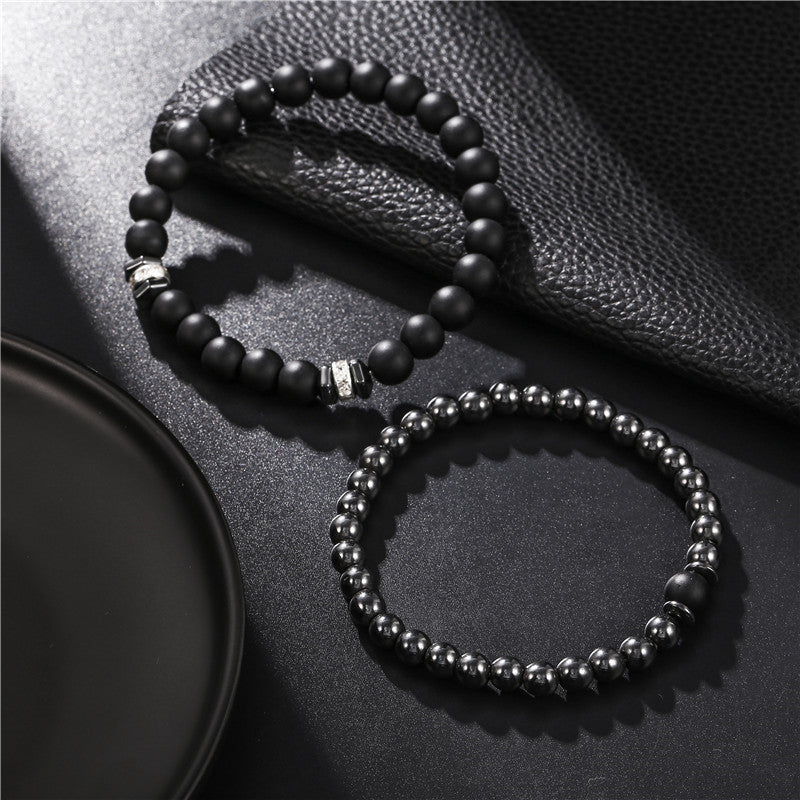 Euron: Schwarzes Mattkupfer Armband 8mm – Elastisches Perlen Set, Herren